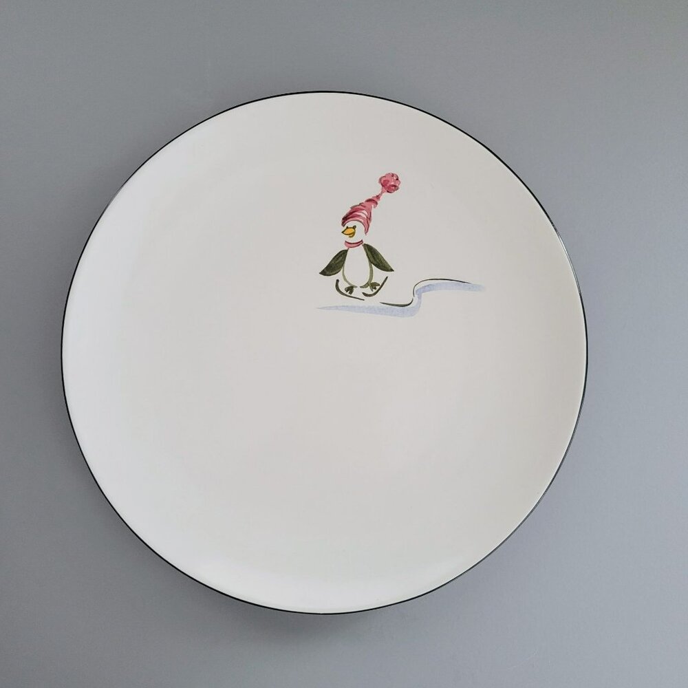 Pfaltzgraff Penguin Skate Dinner Plate, Cute Animal Winter Dishes, Discontinued